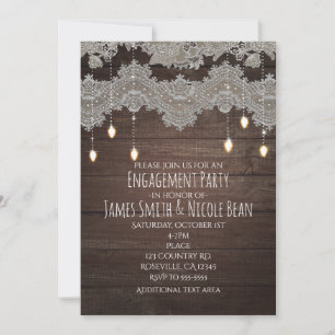 Rustikales Holz & Vintage Spitzen & Lichter Elegan Einladung