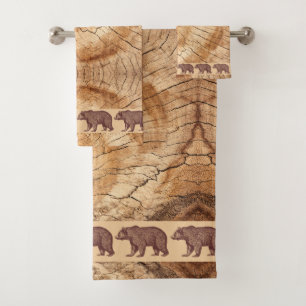 Rustikales Holz Walking Bears Badhandtuch Set