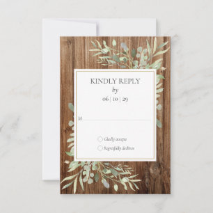 Rustikales Holz Watercolor Greenerity Wedding RSVP Karte