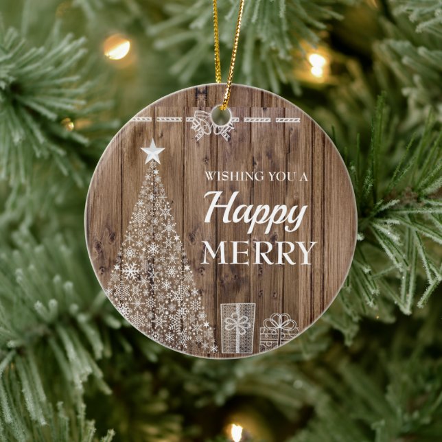 Rustikales Holz Weihnachtsbaum Weihnachtszeit Keramik Ornament (Baum)