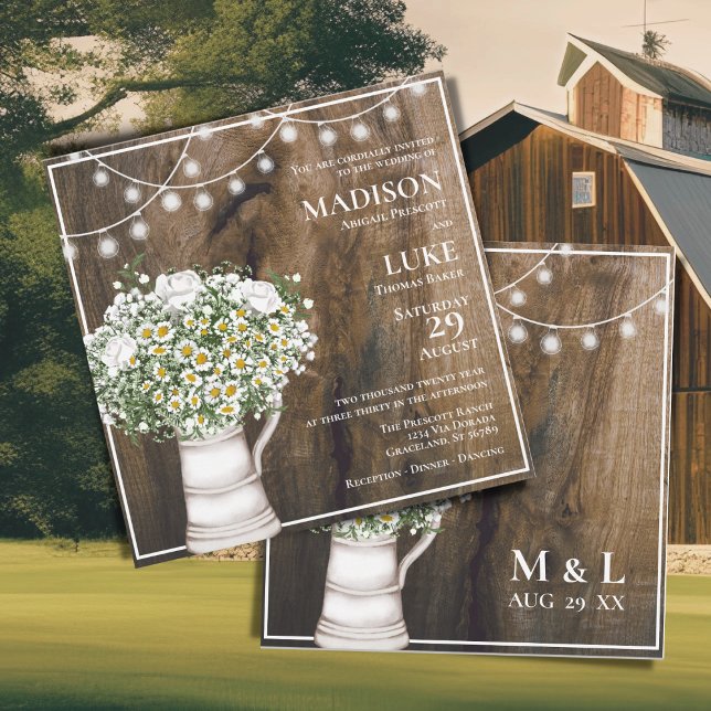 Rustikales Holz weiße Blume, Lichtereihen Einladung (Von Creator hochgeladen)