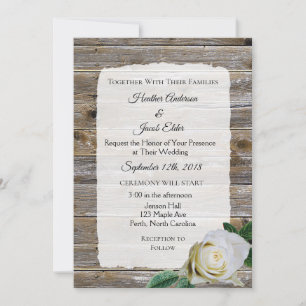 Rustikales Holz Weiße Rose Elegantes Hochzeitsempf Einladung