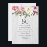Rustikales Holz Weiße Rose Flora 80. Geburtstag Ei Einladung<br><div class="desc">Rustikales Holz Weiße Rose Blüte 80. Geburtstag Einladend schöne elegante florale Aquarell Design Vollständig anpassbar / personalisiert</div>