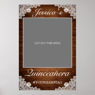 Rustikales Holz & Weißer Spitzen-Quinceañera-Foto- Poster