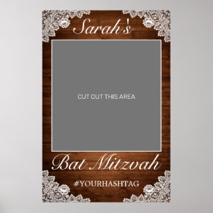 Rustikales Holz & Weißer Spitzen-Schal Bat Mizwa-F Poster