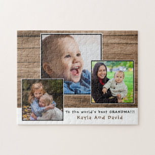 Rustikales Holz Welten Bestes Grandma FotoCollage Puzzle