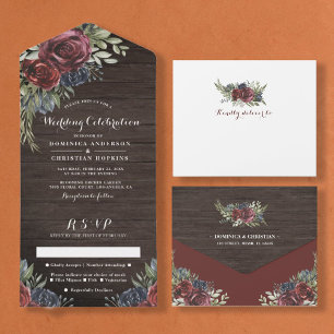 Rustikales Holz   Winterliche Florale Landhochzeit All In One Einladung