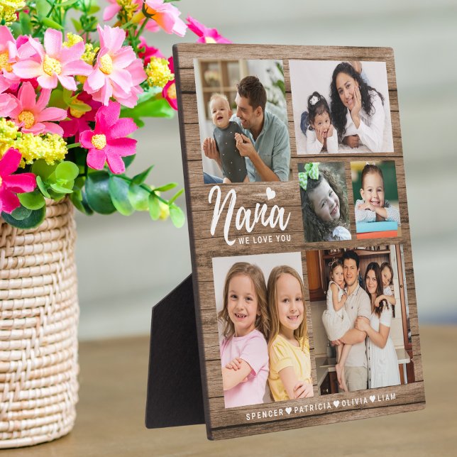 Rustikales Holz Wir Liebe Sie Nana Grandkids 6 Fot Fotoplatte (Rustic Wood We Love You Nana Grandkids 6 Photo Plaque
)