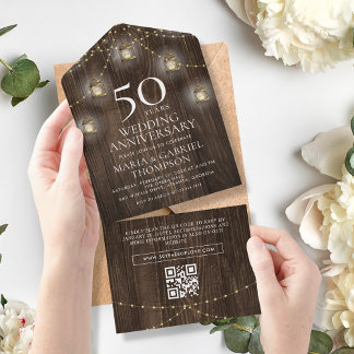Rustikales Holz zum 50. Hochzeitstag All In One Einladung