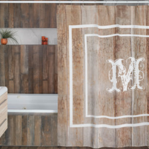 Rustikales Holzaussehen Monogramm gestört Duschvorhang