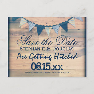 Rustikales Holzbanner Save the Date Postkarten