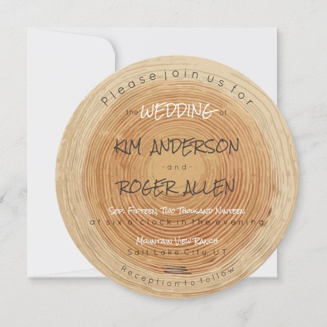 Rustikales Holzbaum Rumpf Slice Einmalige Hochzeit Einladung (Vorderseite)