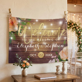Rustikales Holzblumen-Streichellichter Hochzeitsba Banner