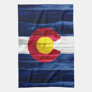 Rustikales hölzernes Colorado-Flaggenhandtuch Geschirrtuch