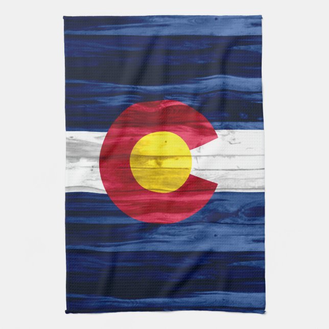 Rustikales hölzernes Colorado-Flaggenhandtuch Geschirrtuch (Vertikal)