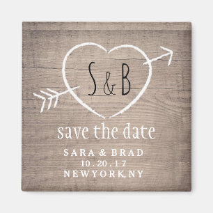 Rustikales hölzernes Herz-eleganter SAVE THE DATE Magnet