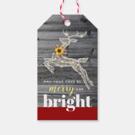 Rustikales hölzernes Ren-Sonnenblume-Weihnachten Geschenkanhänger