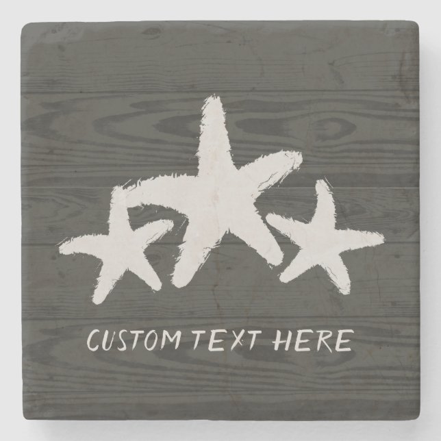 Rustikales hölzernes Starfish-Weißwal-Grau Steinuntersetzer (Vorderseite)