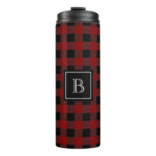 Rustikales Holzfäller-Buffalo-Karo Monogramm Anfan Thermosbecher