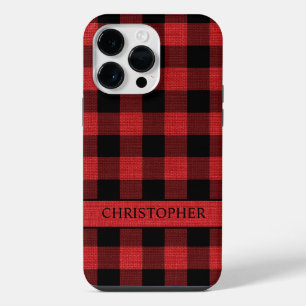 Rustikales Holzfäller-Rot-Schwarz-Büffel-Karo-Name iPhone 14 Pro Max Hülle