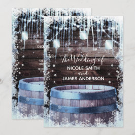 Rustikales Holzfass & Lights Winterstall Hochzeit Einladung