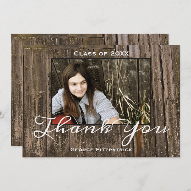 Rustikales Holzfoto-Template High School Abschluss Dankeskarte (Vorne/Hinten)