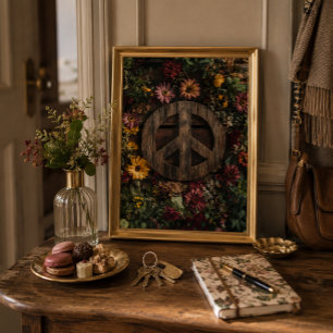 Rustikales Holzfriedschild mit Wildblumen Poster