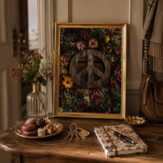 Rustikales Holzfriedschild mit Wildblumen Poster