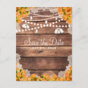 Rustikales Holzgelb Rose Elegant Save the Date Ankündigungspostkarte