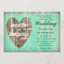 Rustikales Holzherz Aqua Land Einladungen für Hoch