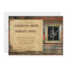 Rustikales Holzherz-Fenster Einladung zur Hochzeit