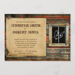 Rustikales Holzherz-Fenster Einladung zur Hochzeit