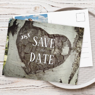 Rustikales Holzherz Foto Save the Date Ankündigungspostkarte
