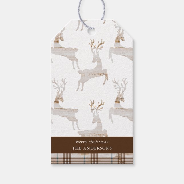 Rustikales Holzhirsch Geschenkanhänger (Vorderseite)