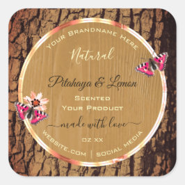 Rustikales Holzkörnchen Naturbaumkäseretiketten Quadratischer Aufkleber