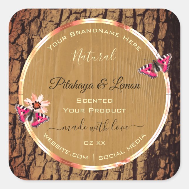 Rustikales Holzkörnchen Naturbaumkäseretiketten Quadratischer Aufkleber (Vorderseite)