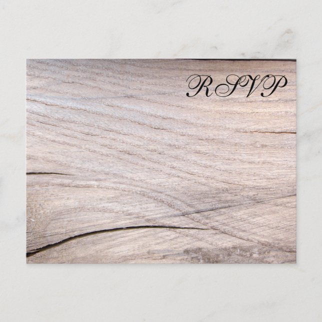 Rustikales Holzkörndesign Hochzeit RSVP Postkarte (Vorderseite)