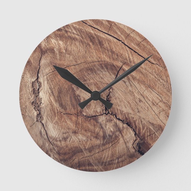 Rustikales Holzkörndesign Runde Wanduhr (Vorderseite)