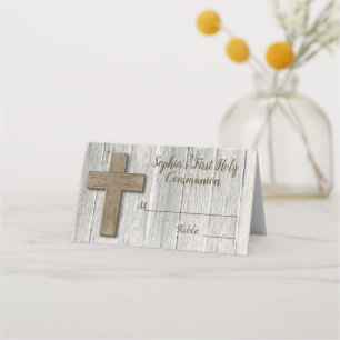 Rustikales Holzkreuz Erste Kommunion - Platzkarte