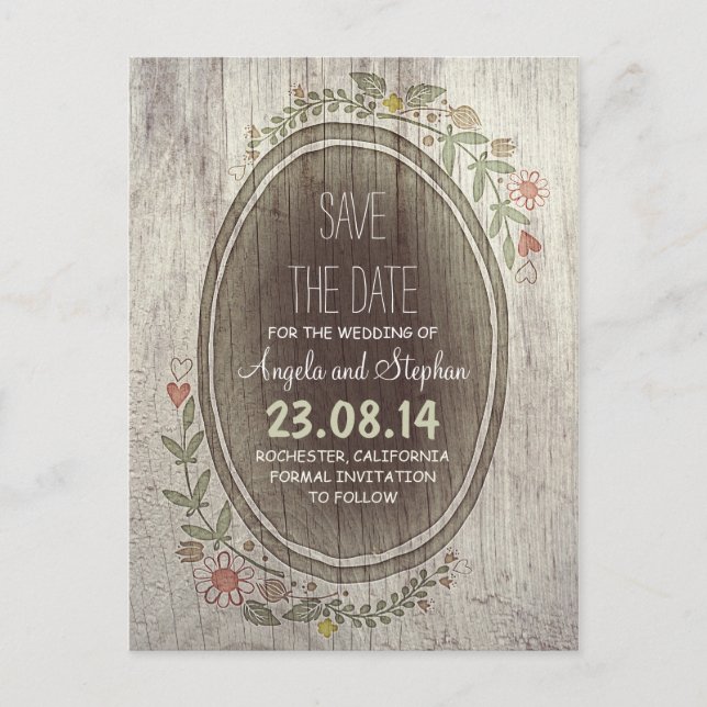 rustikales Holzland Save the Date Postkarten (Vorderseite)