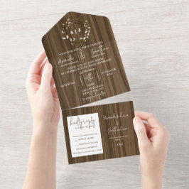 Rustikales Holzleaf-Wreath-Monogramm-Hochzeit All In One Einladung