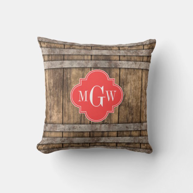 Rustikales Holzmetall-Band Korallenfolie 3 Monogra Kissen (Vorderseite)