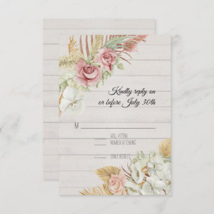 Rustikales Holzpampas Palm Rose Blattfoliage UAWG RSVP Karte