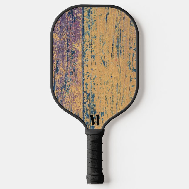 Rustikales Holzpflaster Modernes Monogramm Pickleball Schläger (Vorderseite)