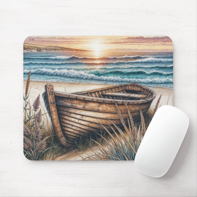 Rustikales Holzrowboat Mousepad (Mit Mouse)