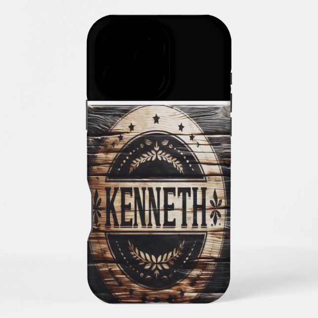 Rustikales Holzschild mit Kenneth iPhone Hülle (Rückseite)