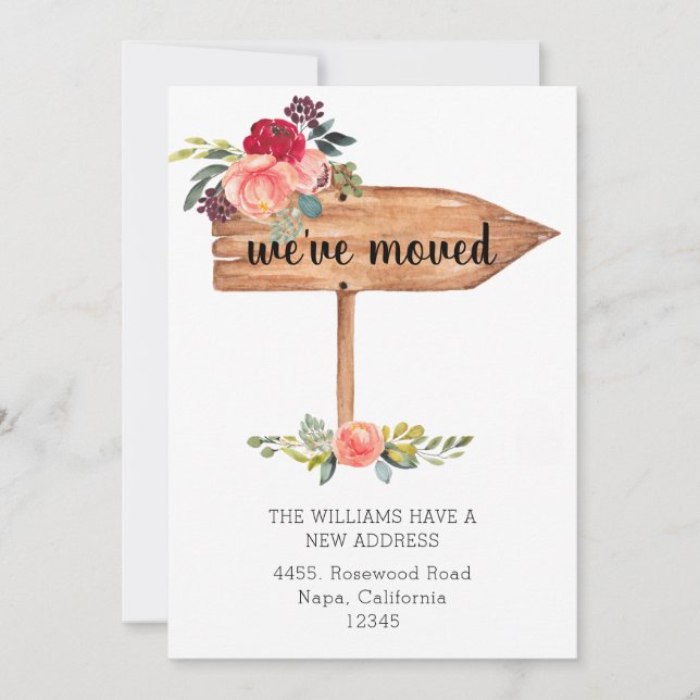 Rustikales Holzschild Wir sind bewegende Ankündigu (Vorderseite)