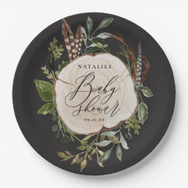 Rustikales Holzschnitt Babydusche Party PapierTell Pappteller