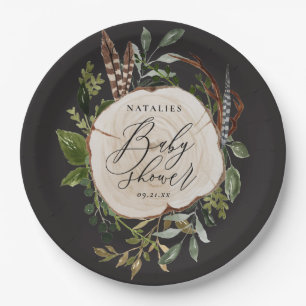 Rustikales Holzschnitt Babydusche Party PapierTell Pappteller