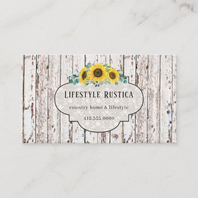Rustikales Holzschnitzel Shabby Grunge Sonnenblume Visitenkarte (Vorderseite)